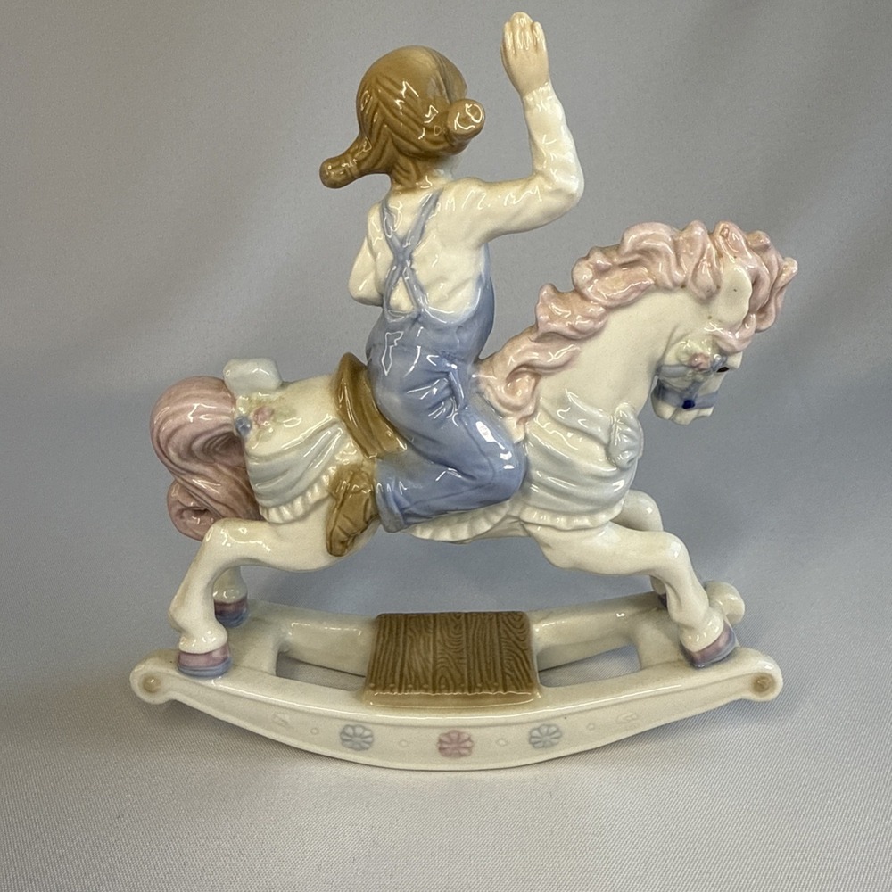 1991 Meico Paul Sebastian Figurine Girl Riding Rocking Horse Porcelain - Vintage - Picture 2 of 7